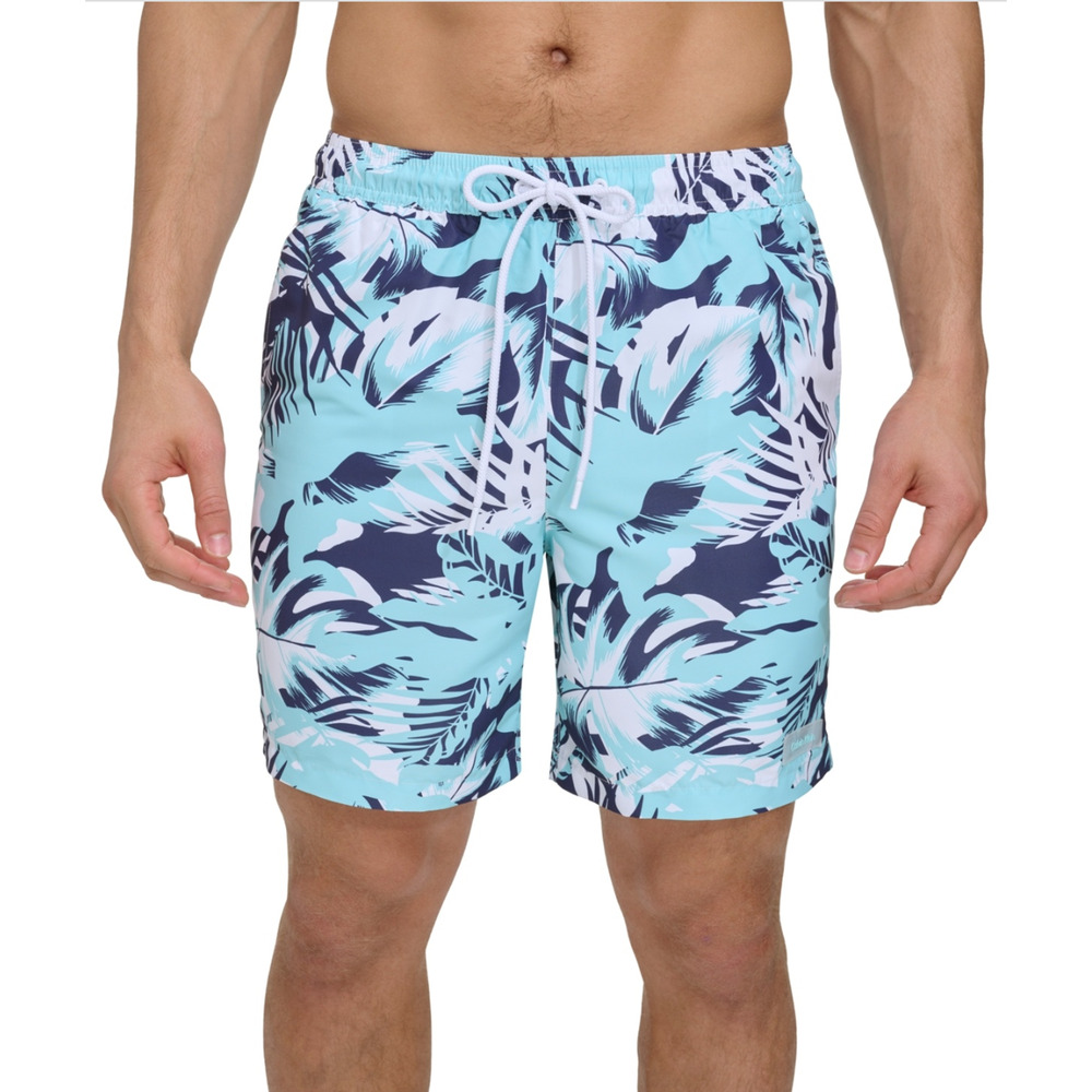 Calvin Klein Men Island Camo Printed 7" Swim Trunks Light Blue Size XXL